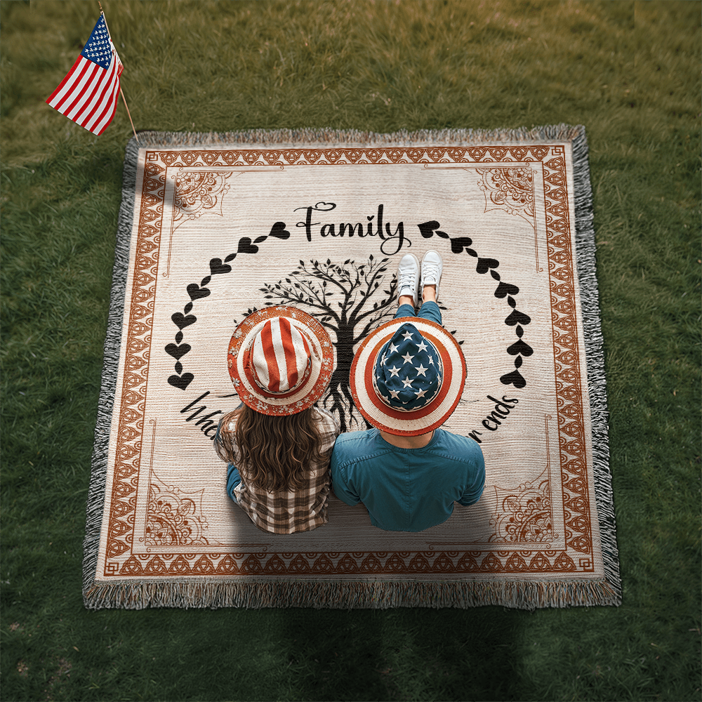 Family Woven Blanket - Where Life Begins and Love Never Ends