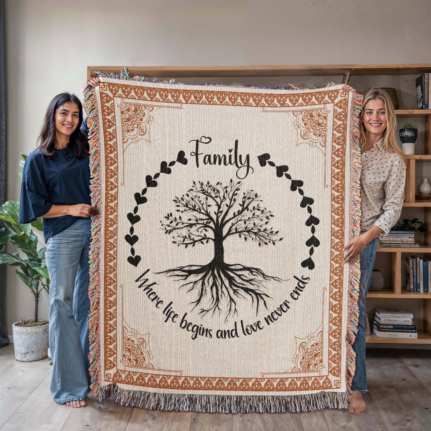 Family Woven Blanket - Where Life Begins and Love Never Ends