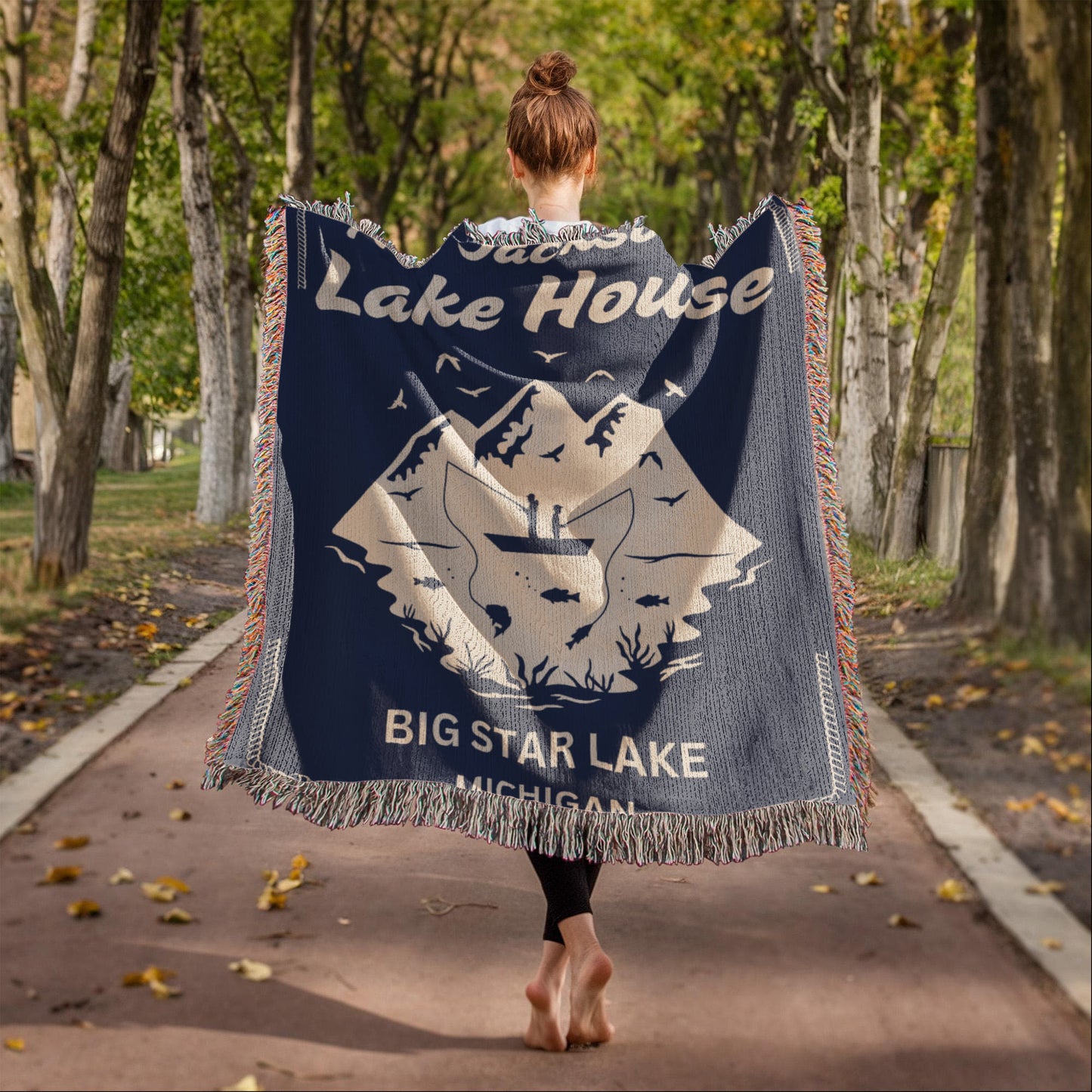 Personalized Woven Blanket for Lake House Owner - Family Name Lake House with Lake Name