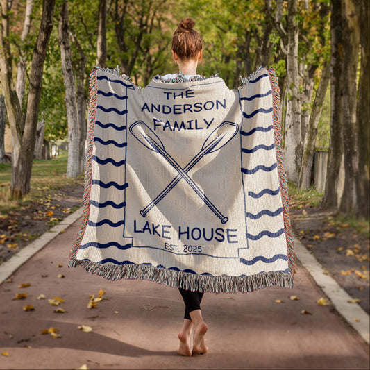 Personalized Woven Blanket for Lake House Owner - Family Name Lake House