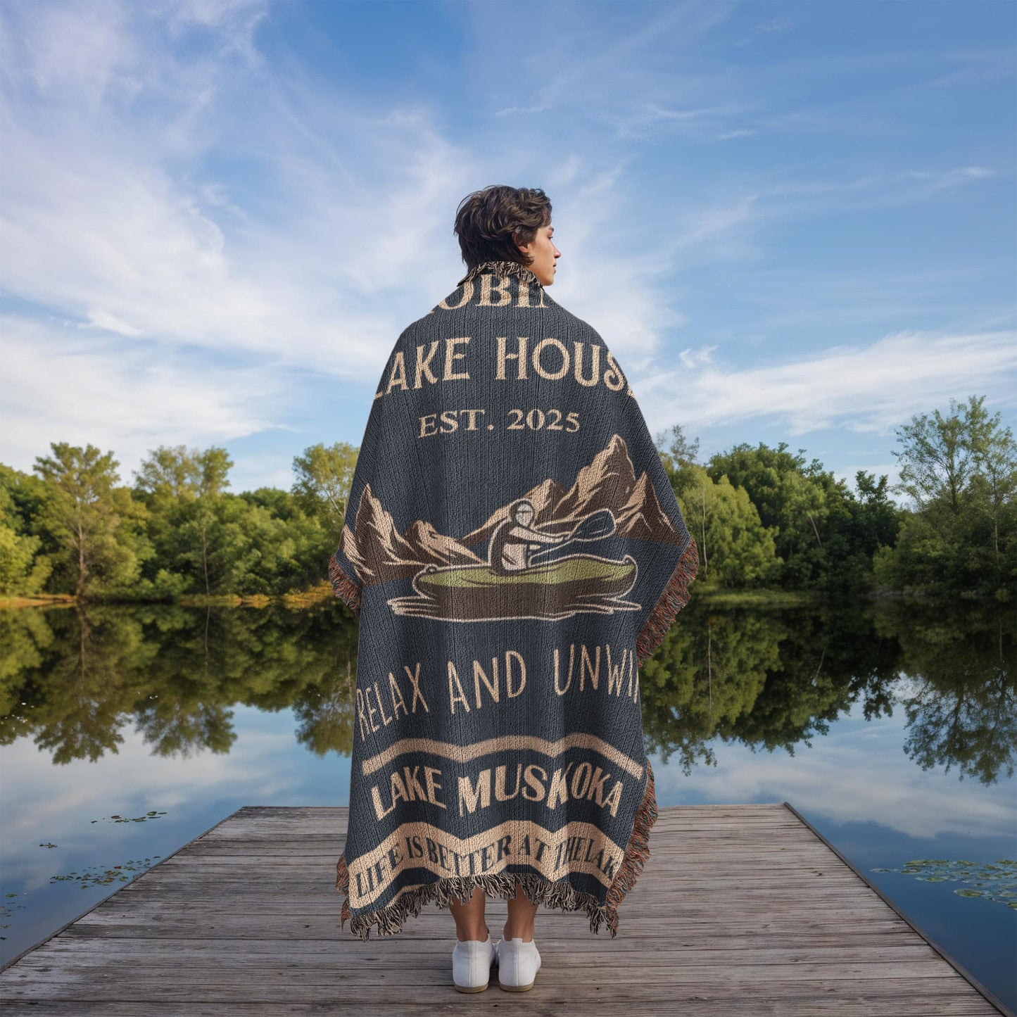 Personalized Woven Blanket for Lake House Owner - Family Name Lake House - Relax and Unwind
