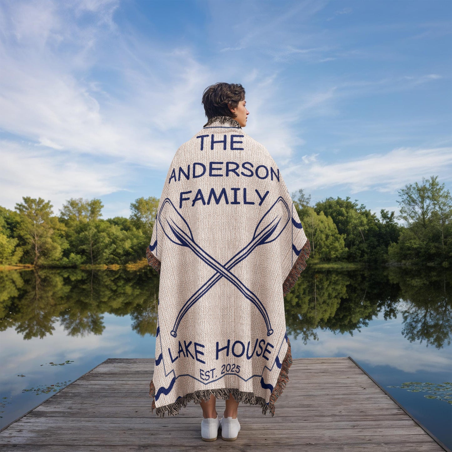 Personalized Woven Blanket for Lake House Owner - Family Name Lake House