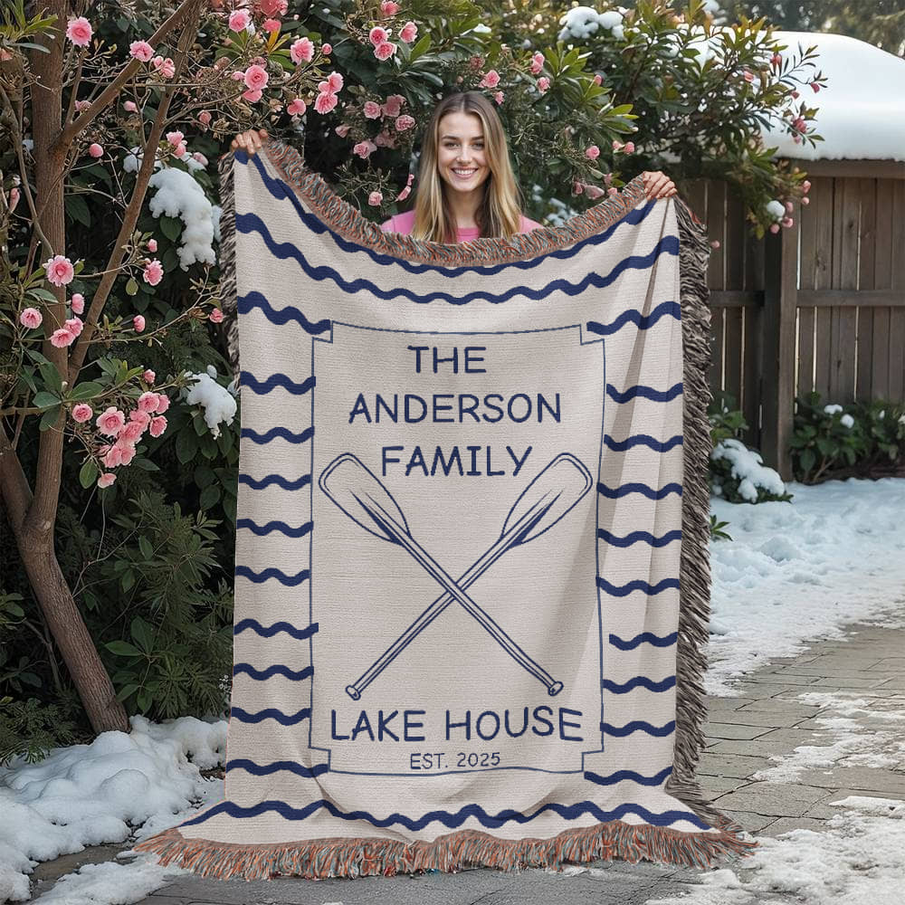 Personalized Woven Blanket for Lake House Owner - Family Name Lake House