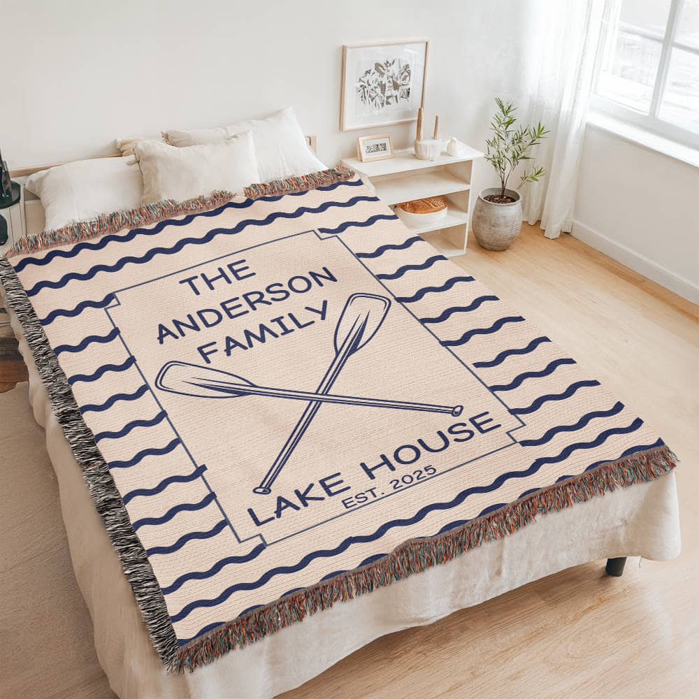 Personalized Woven Blanket for Lake House Owner - Family Name Lake House