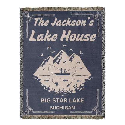 Personalized Woven Blanket for Lake House Owner - Family Name Lake House with Lake Name