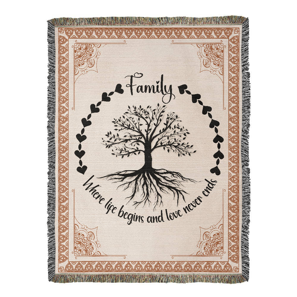 Family Woven Blanket - Where Life Begins and Love Never Ends