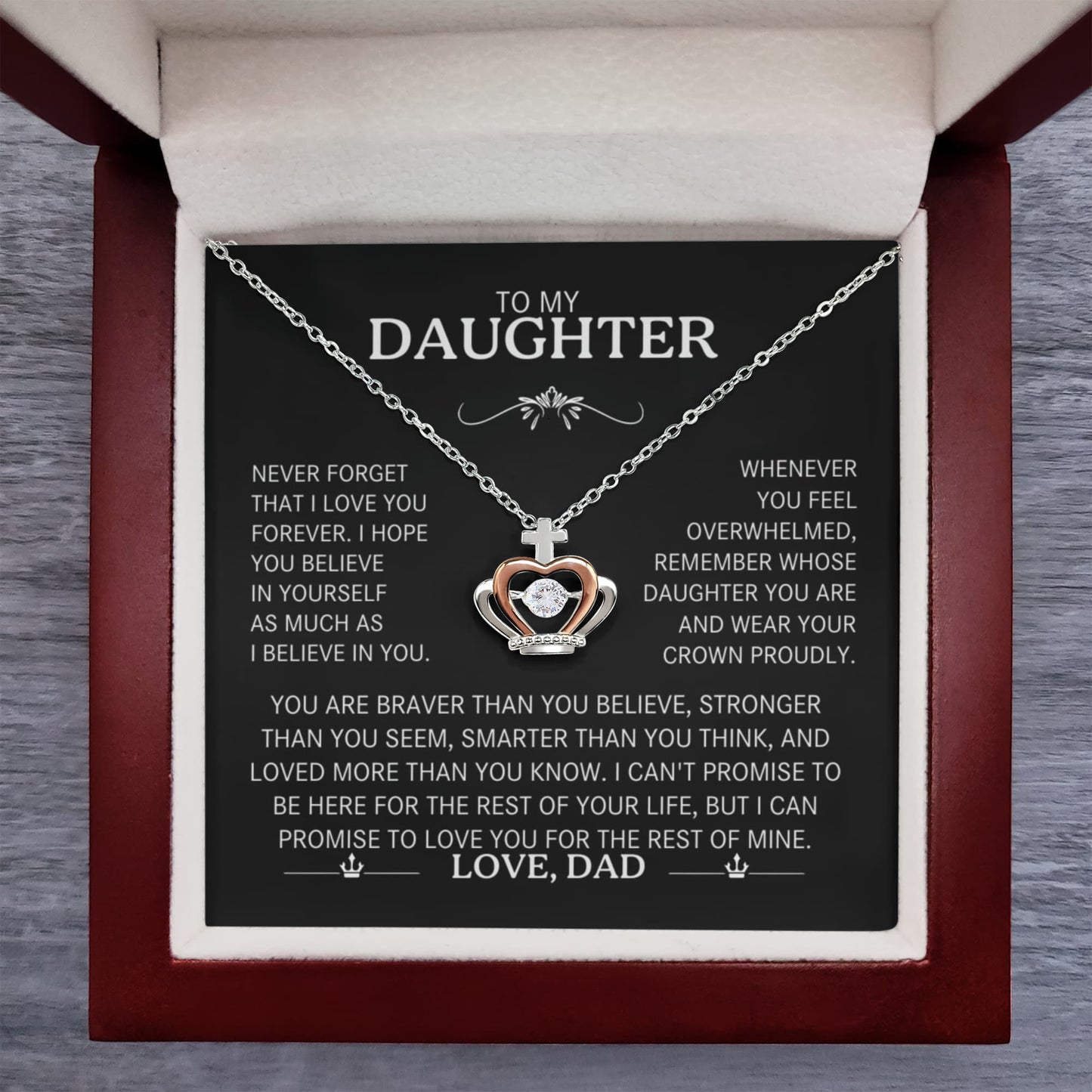 To My Daughter - You Are Braver Than You Believe - Crown Necklace in a Lighted Luxury Gift Box - Price Includes Free Shipping