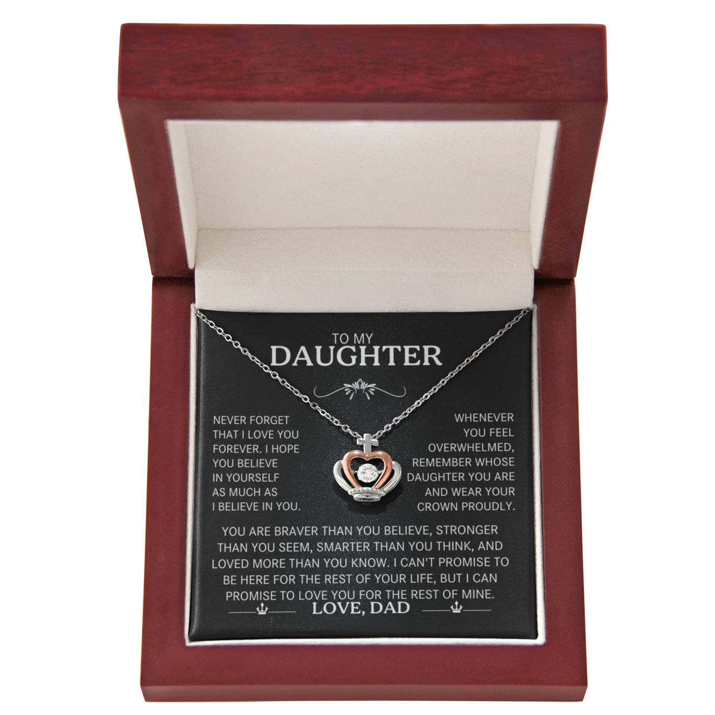To My Daughter - You Are Braver Than You Believe - Crown Necklace in a Lighted Luxury Gift Box - Price Includes Free Shipping