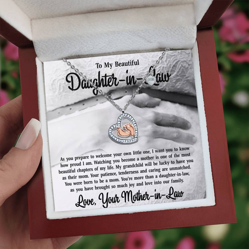 To My Daughter-in-Law-14K Rose Gold Baby Feet Necklace-You Were Born To Be A Mom