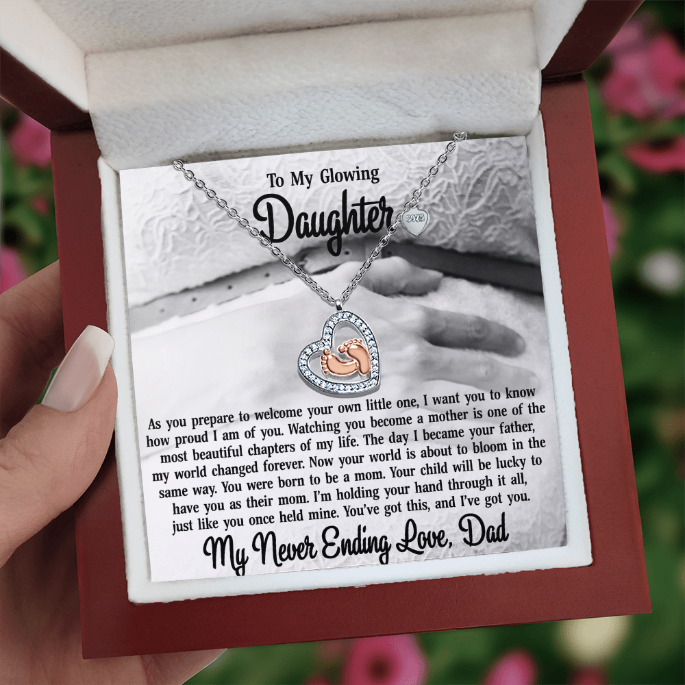 To My Daughter From Dad -14K Rose Gold Baby Feet Necklace-You Were Born To Be A Mom
