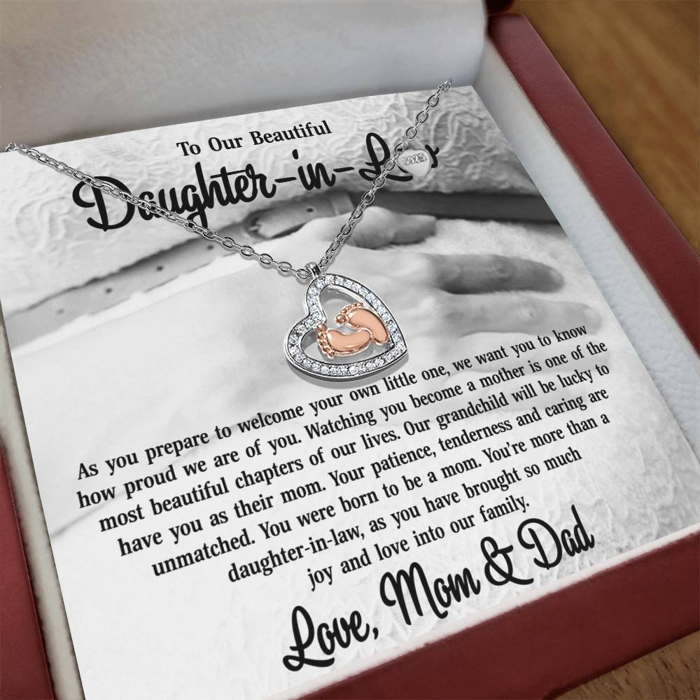 To Our Daughter-in-Law-14K Rose Gold Baby Feet Necklace-You Were Born To Be A Mom