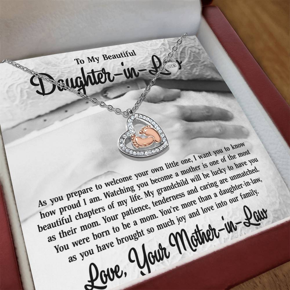 To My Daughter-in-Law-14K Rose Gold Baby Feet Necklace-You Were Born To Be A Mom