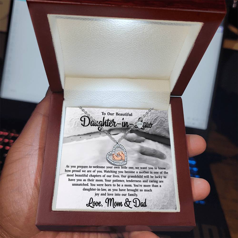 To Our Daughter-in-Law-14K Rose Gold Baby Feet Necklace-You Were Born To Be A Mom