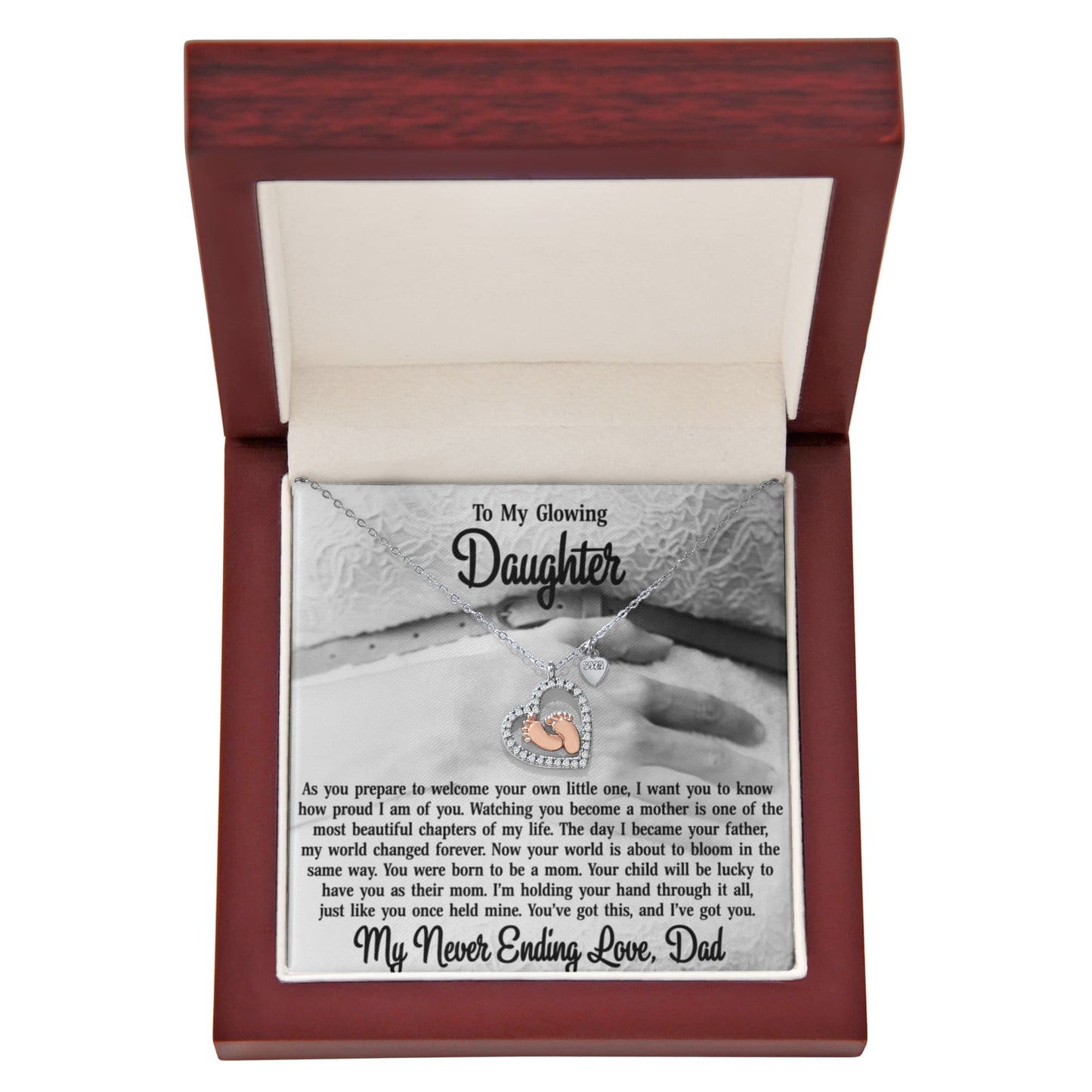 To My Daughter From Dad -14K Rose Gold Baby Feet Necklace-You Were Born To Be A Mom