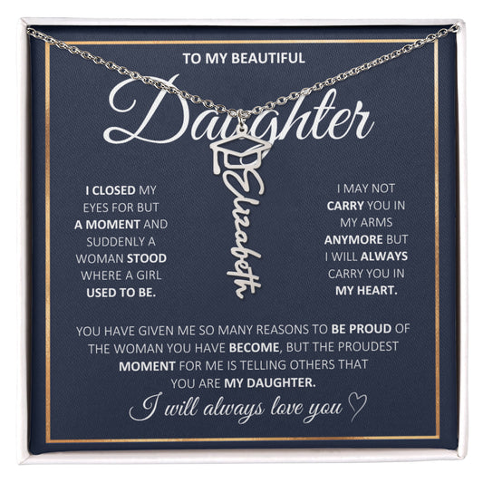 Graduation Gift for Daughter | Personalized Graduation Name Necklace | “I Will Always Carry You In My Heart” | Meaningful Jewelry Gift