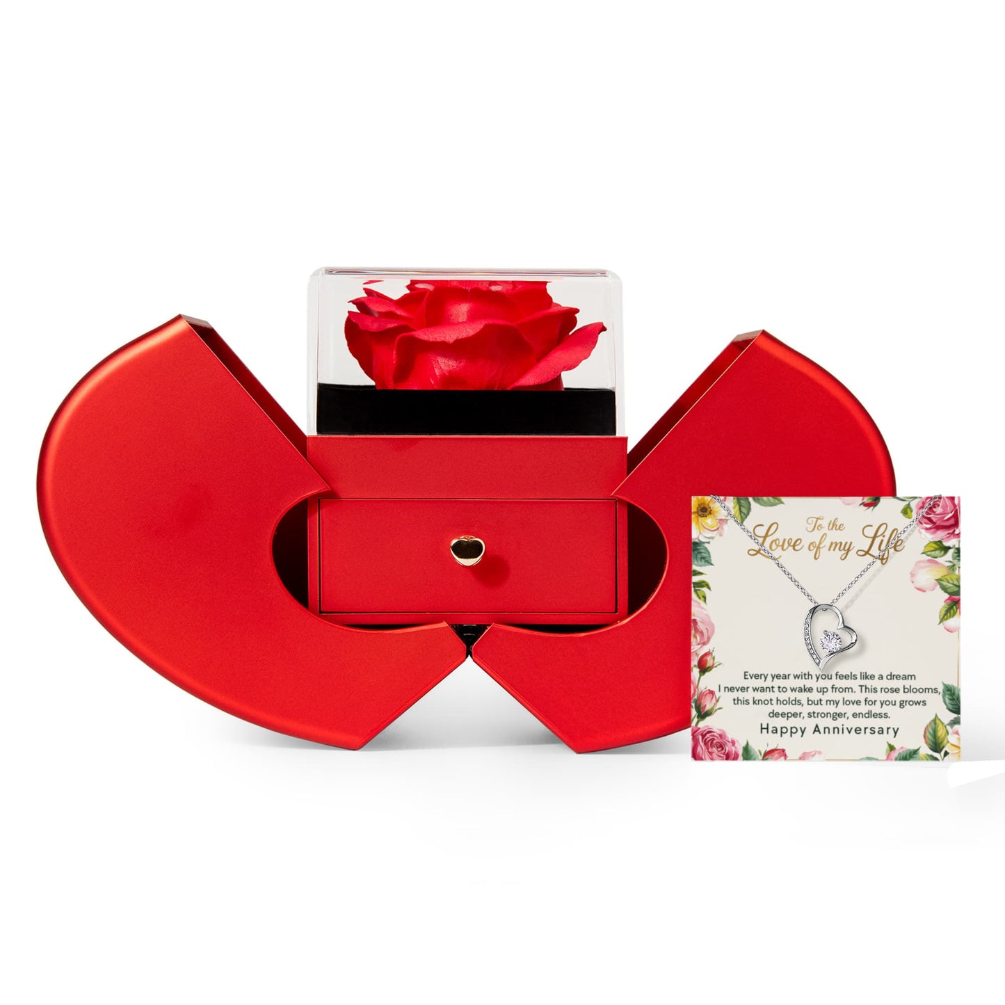 To My Wife Anniversary Gift - The Love Of My Life - Eternal Heart Love Necklace with Red Heart Rose Gift Box - Free Shipping Included