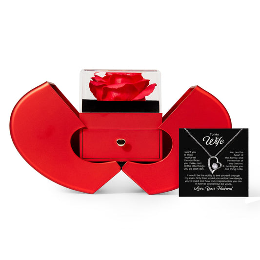 To My Wife - You Are The Heart Of This Family - Eternal Heart Love Necklace with Red Heart Rose Gift Box - Free Shipping Included