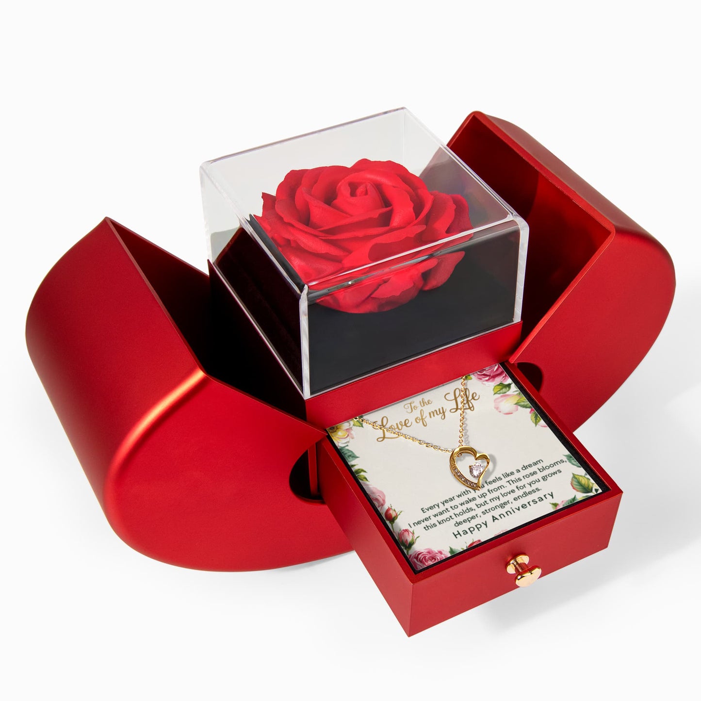 To My Wife Anniversary Gift - The Love Of My Life - Eternal Heart Love Necklace with Red Heart Rose Gift Box - Free Shipping Included