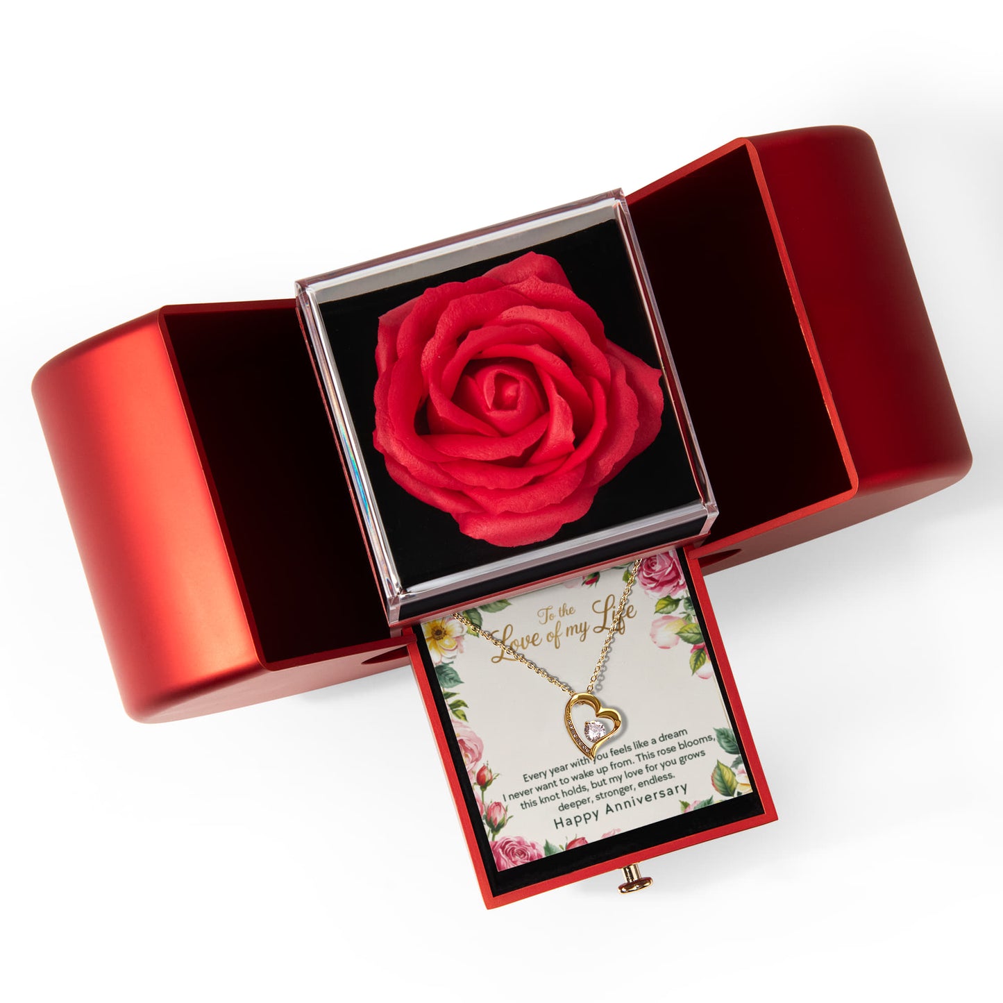 To My Wife Anniversary Gift - The Love Of My Life - Eternal Heart Love Necklace with Red Heart Rose Gift Box - Free Shipping Included