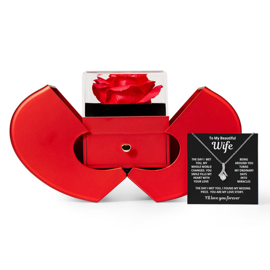 To My Wife - You Are My Love Story - Timeless Alluring Beauty Necklace with Red Heart Rose Gift Box - Free Shipping Included