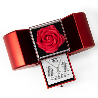 To My Wife - Gratitude and Devotion - Timeless Alluring Beauty Necklace with Red Heart Rose Gift Box - Free Shipping Included