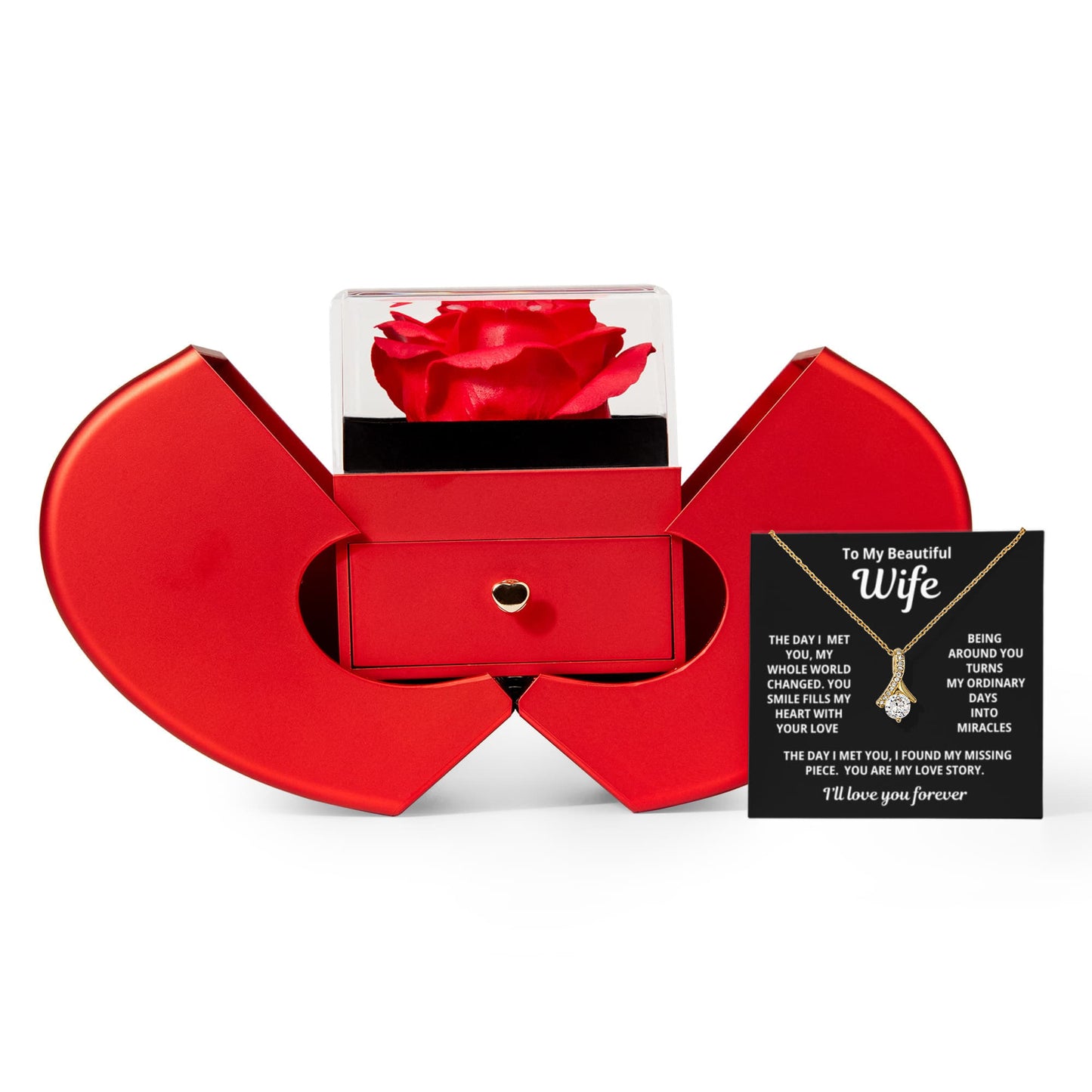 To My Wife - You Are My Love Story - Timeless Alluring Beauty Necklace with Red Heart Rose Gift Box - Free Shipping Included