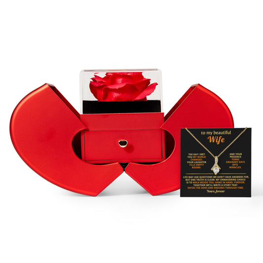 To My Wife - Hand In Hand - Timeless Alluring Beauty Necklace with Red Heart Rose Gift Box - Free Shipping Included
