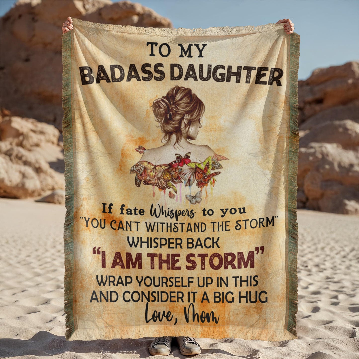 Daughter Gift From Mom-My Badass Daughter Printed Woven Blanket-I Am The Storm