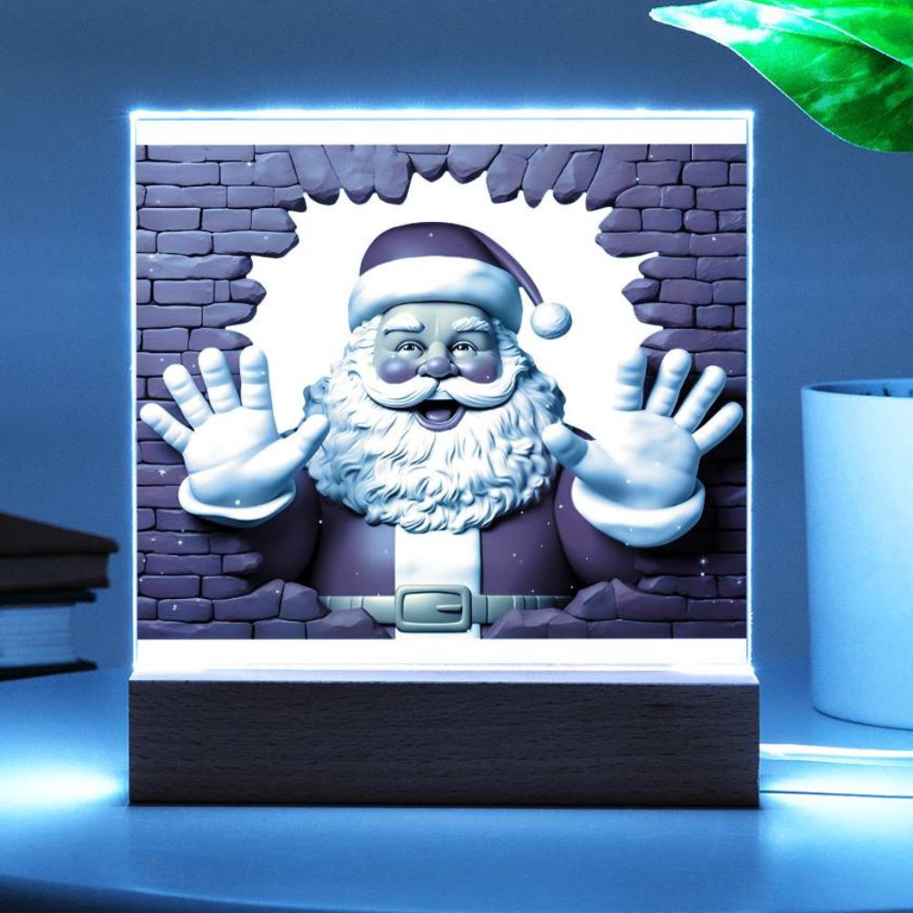 Santa 3D Acrylic Square Plaque with Available LED Night Light