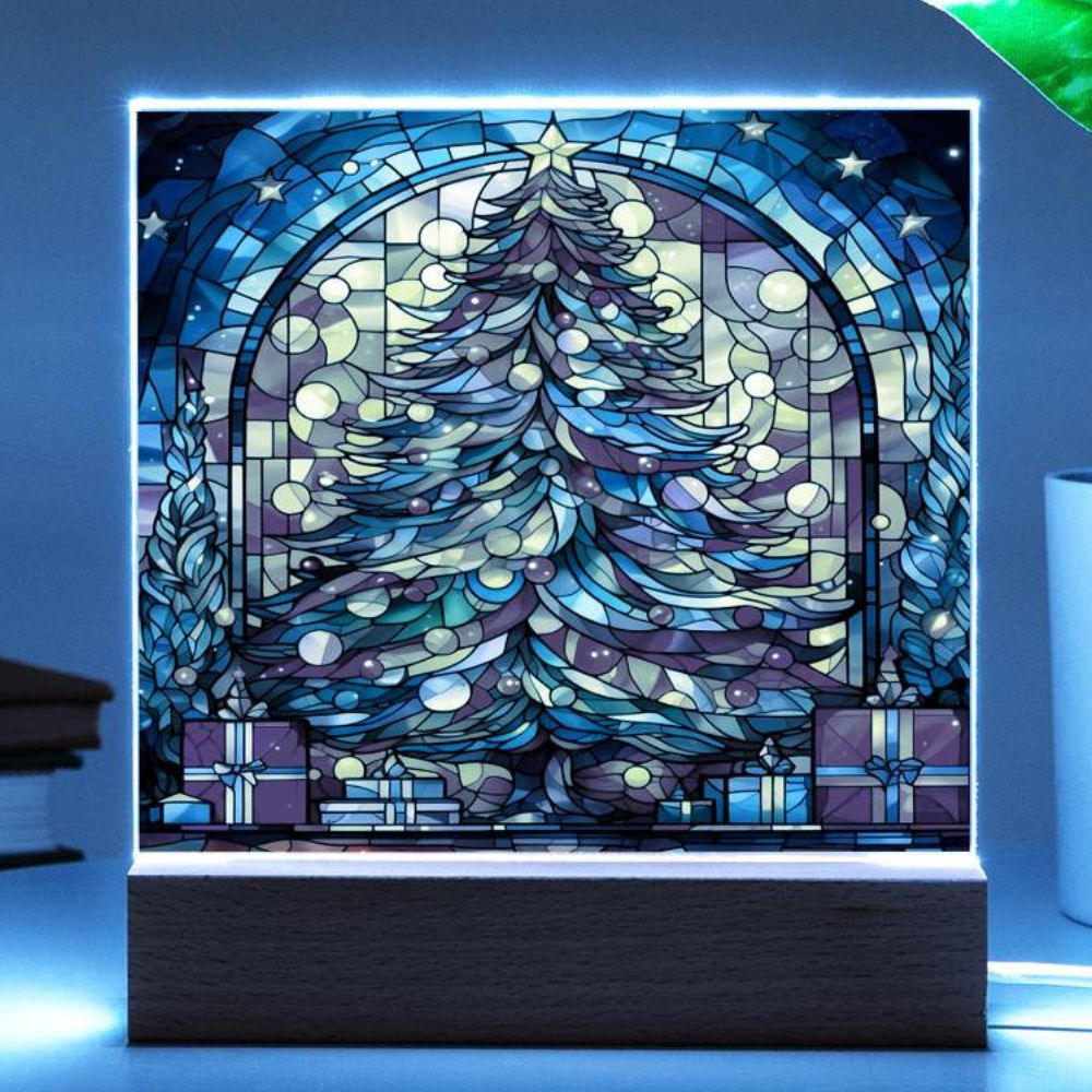 Christmas Gift - Acrylic Square Plaque with Available LED Night Light - Stained Glass 3