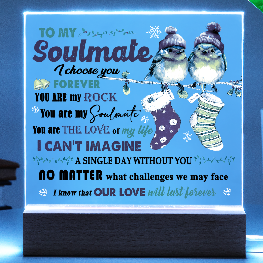 Soulmate Christmas Gift - Acrylic Square Plaque with Available LED Night Light -  Our Love Will Last Forever