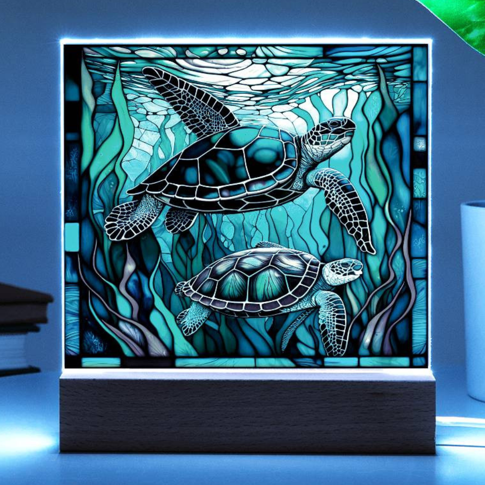 Turtle Gift - Stained Glass Turtle Acrylic Plaque with Available LED Night Light