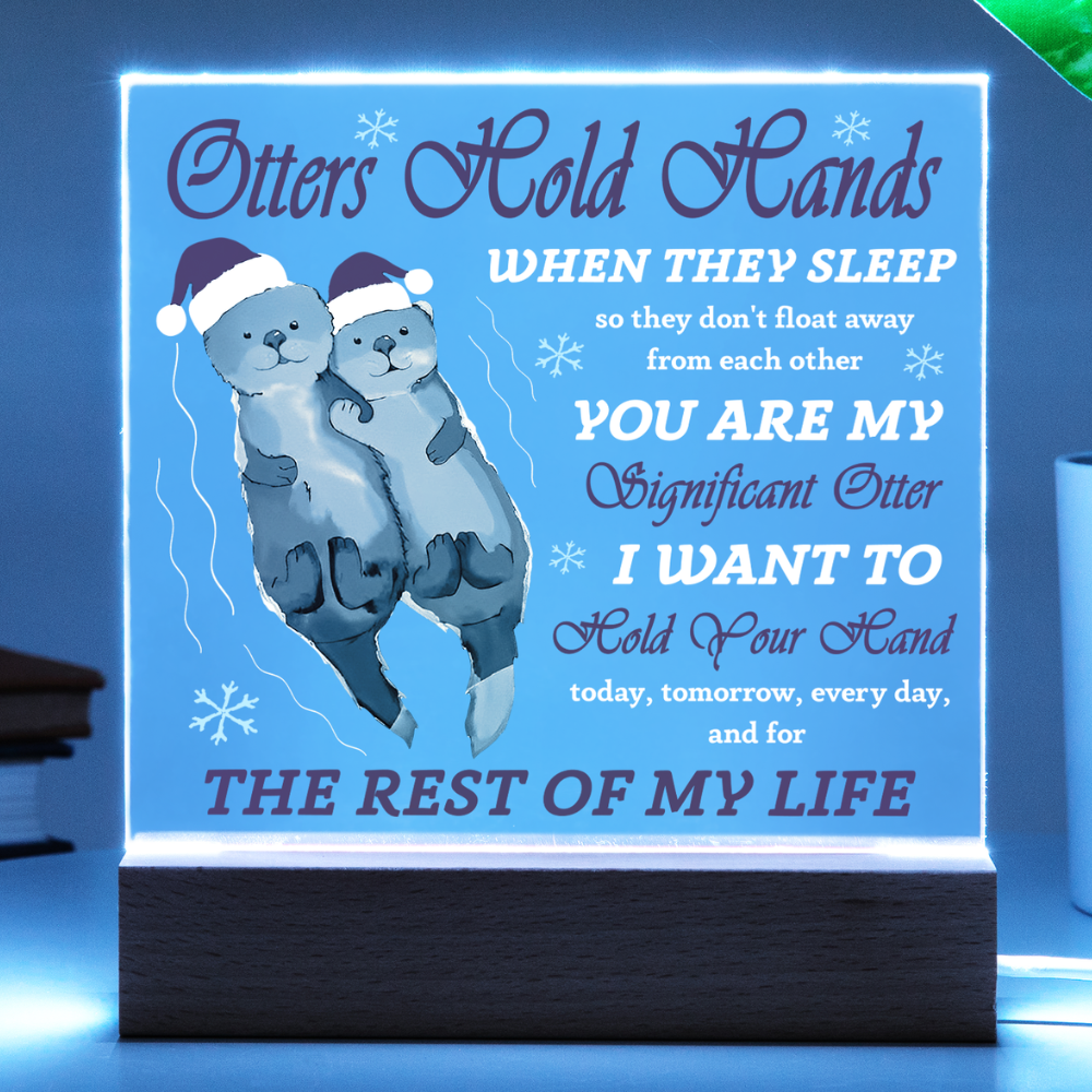 Soulmate Christmas Gift - Acrylic Square Plaque with Available LED Night Light -  Hold Your Hand