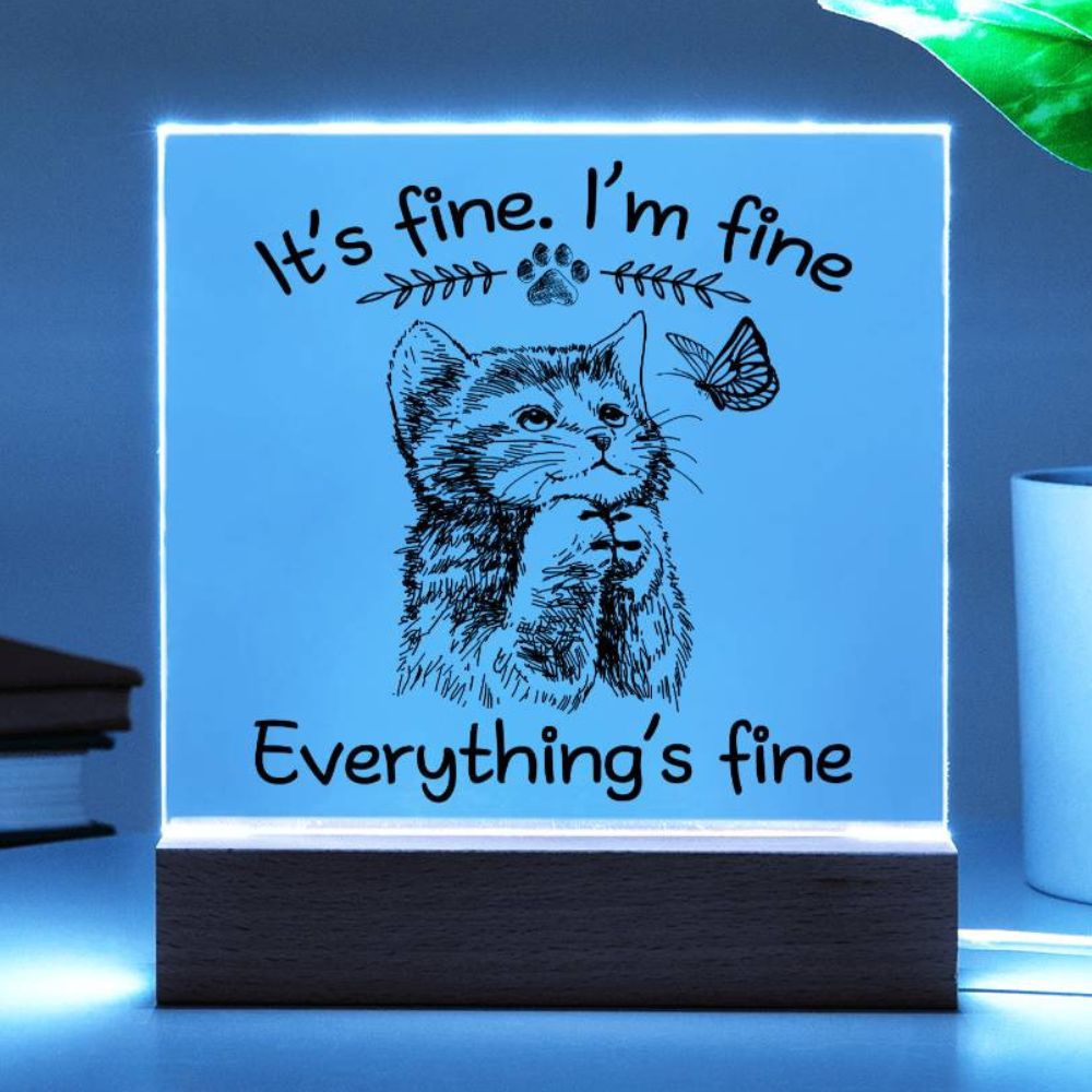 Encouragement Gift - Acrylic Square Plaque with Available LED Night Light - Everything's Fine