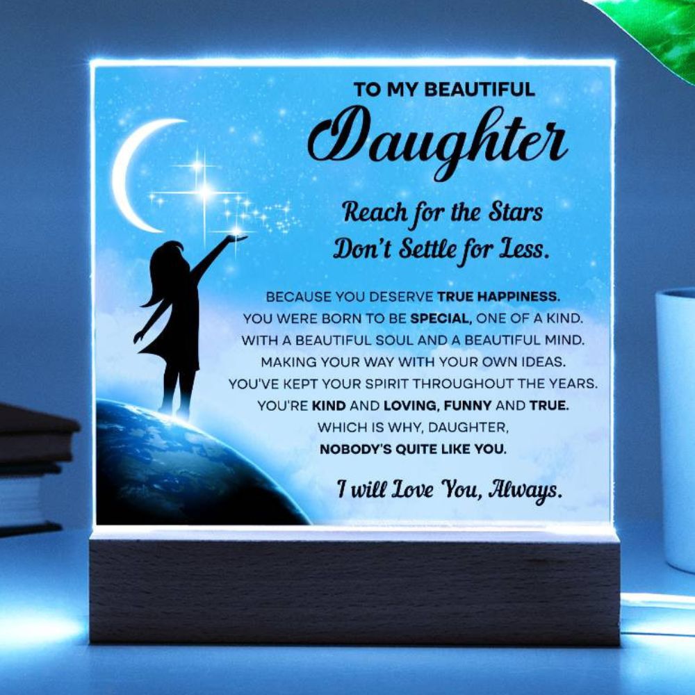 Daughter Gift - Acrylic Square Plaque with Available LED Night Light - Kind and Loving