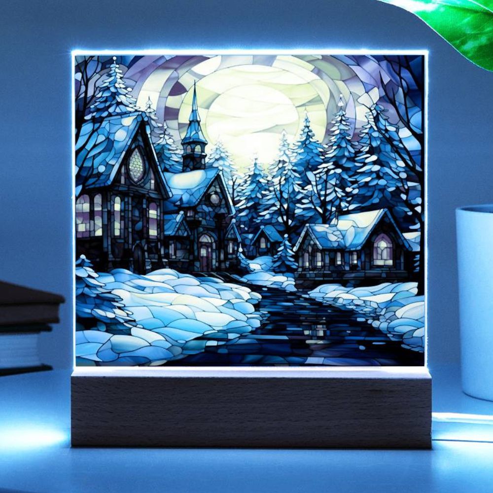 Christmas Gift - Acrylic Square Plaque with Available LED Night Light - Stained Glass 2