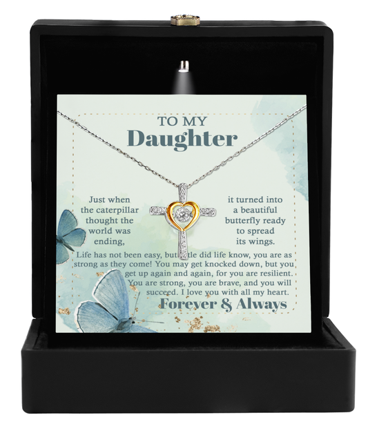 To My Daughter - Cross Necklace - Beautiful Butterfly