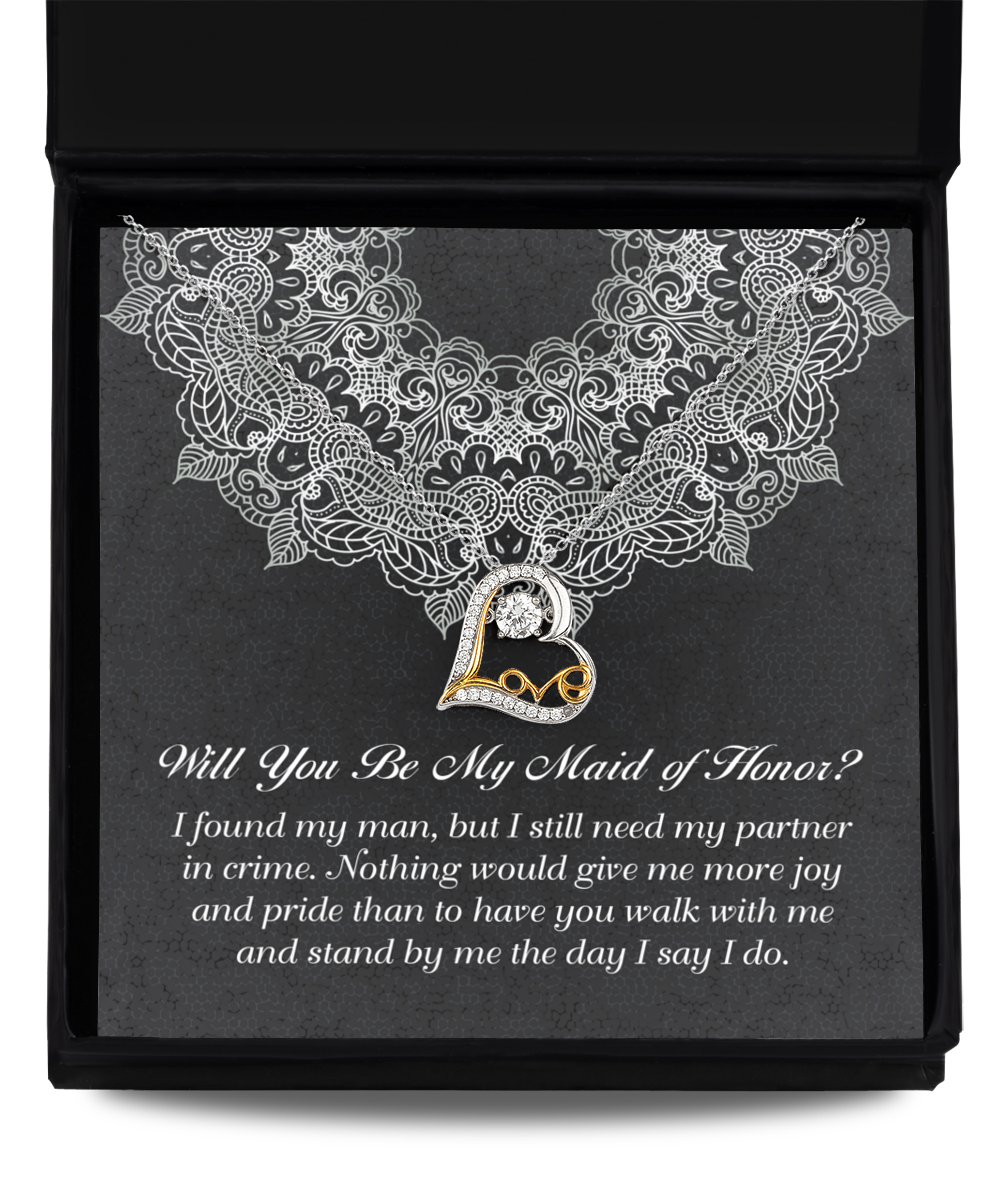 Maid of Honor Proposal Gift - Heart Necklace - Partner in Crime