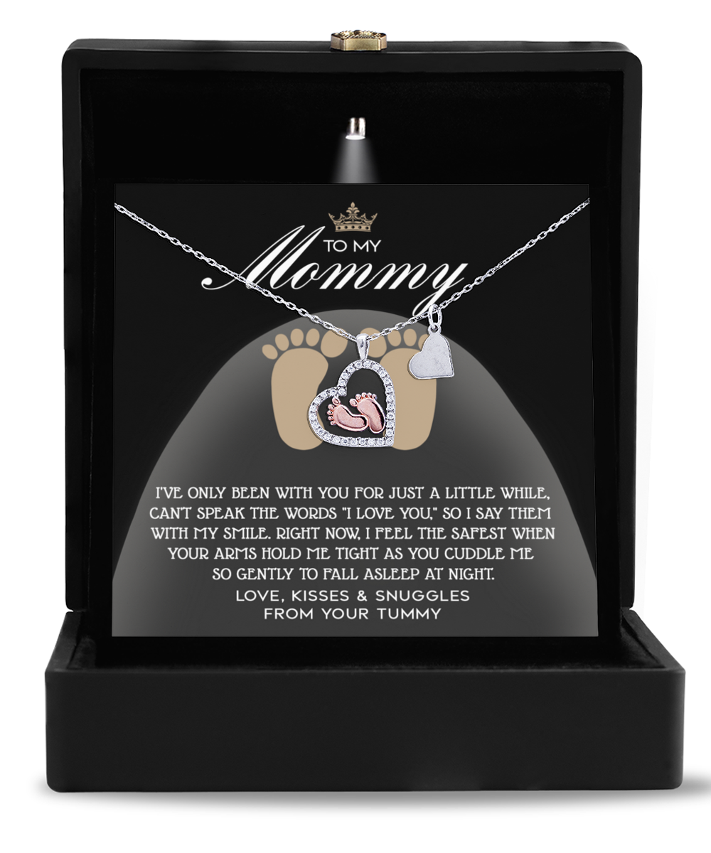 Mom To Be Baby Feet Necklace Gift - I Love You