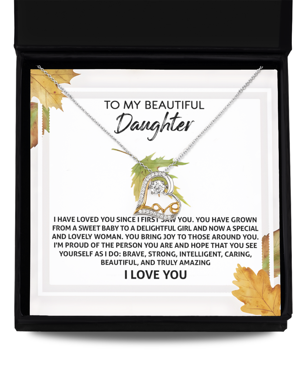 To My Daughter - Brave Strong Intelligent Caring Beautiful and Truly Amazing - Scripted Love Necklace