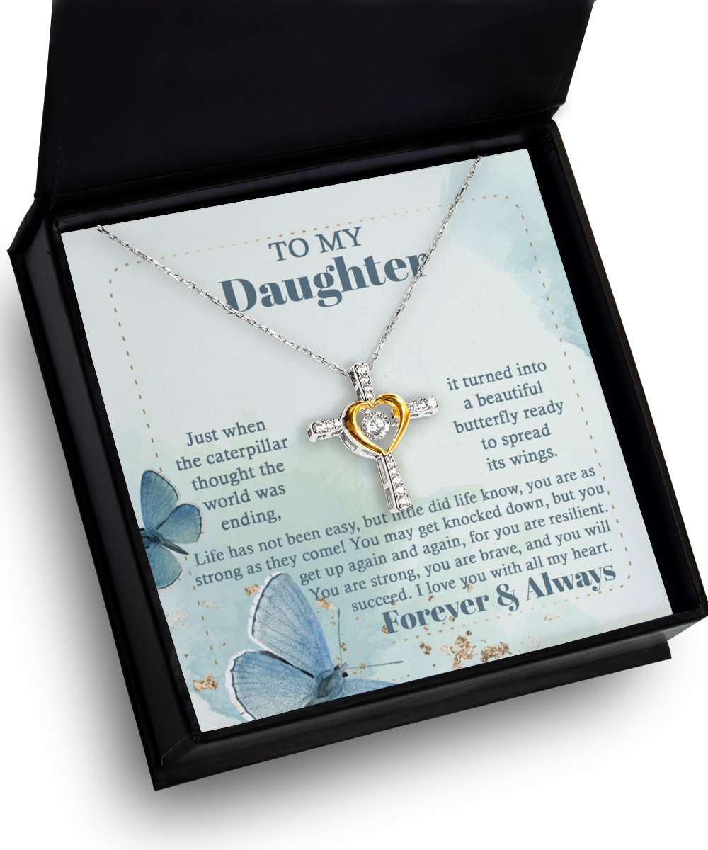 To My Daughter - Cross Necklace - Beautiful Butterfly