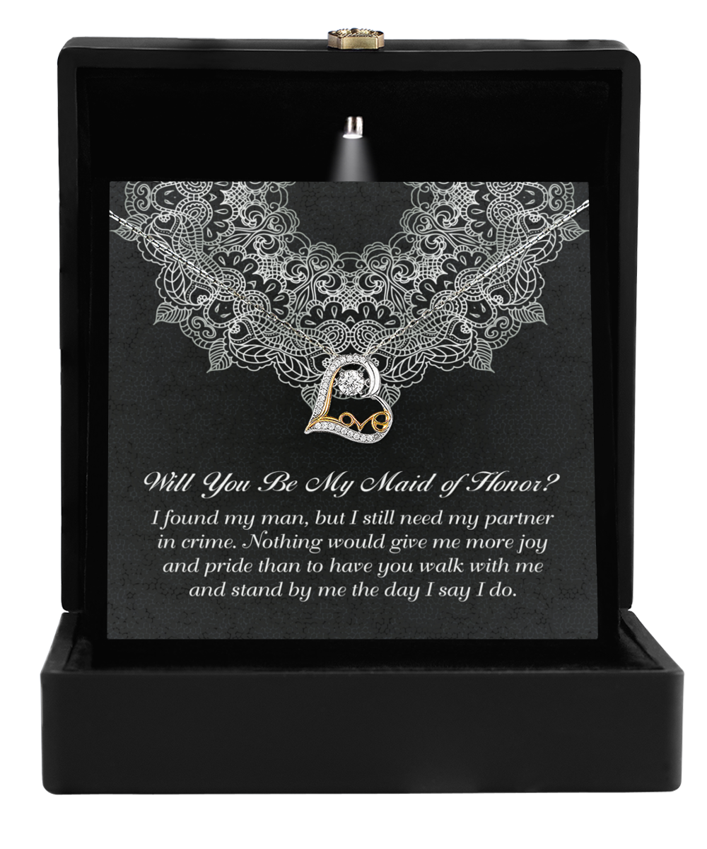 Maid of Honor Proposal Gift - Heart Necklace - Partner in Crime