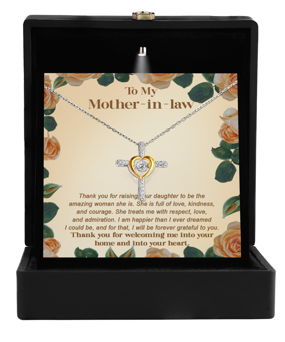 Mother in Law Sparkling 14K Gold Dipped Cross Necklace- I'm Grateful To You