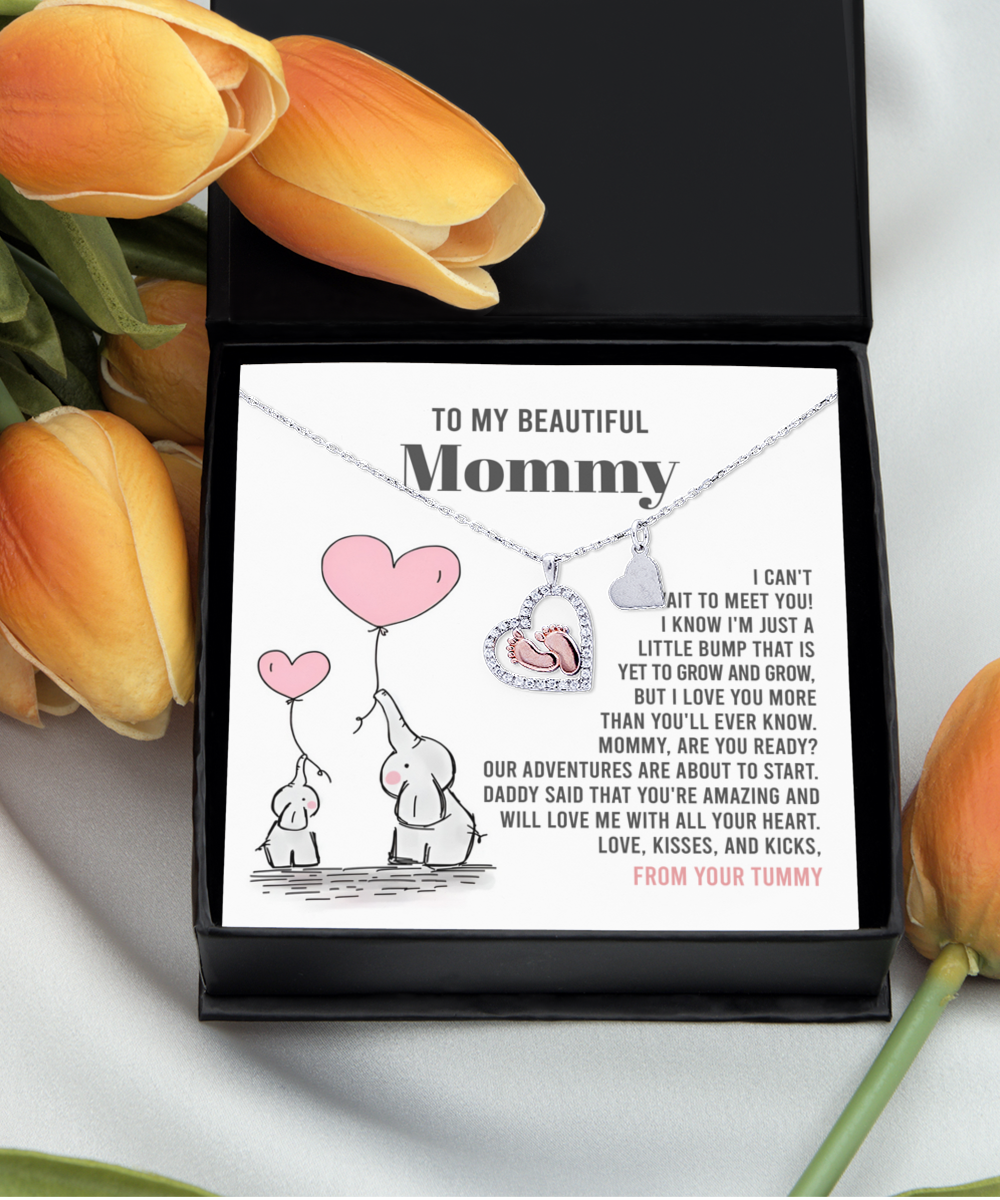 Mom To Be Baby Feet Necklace Gift - Love Me With All Your Heart