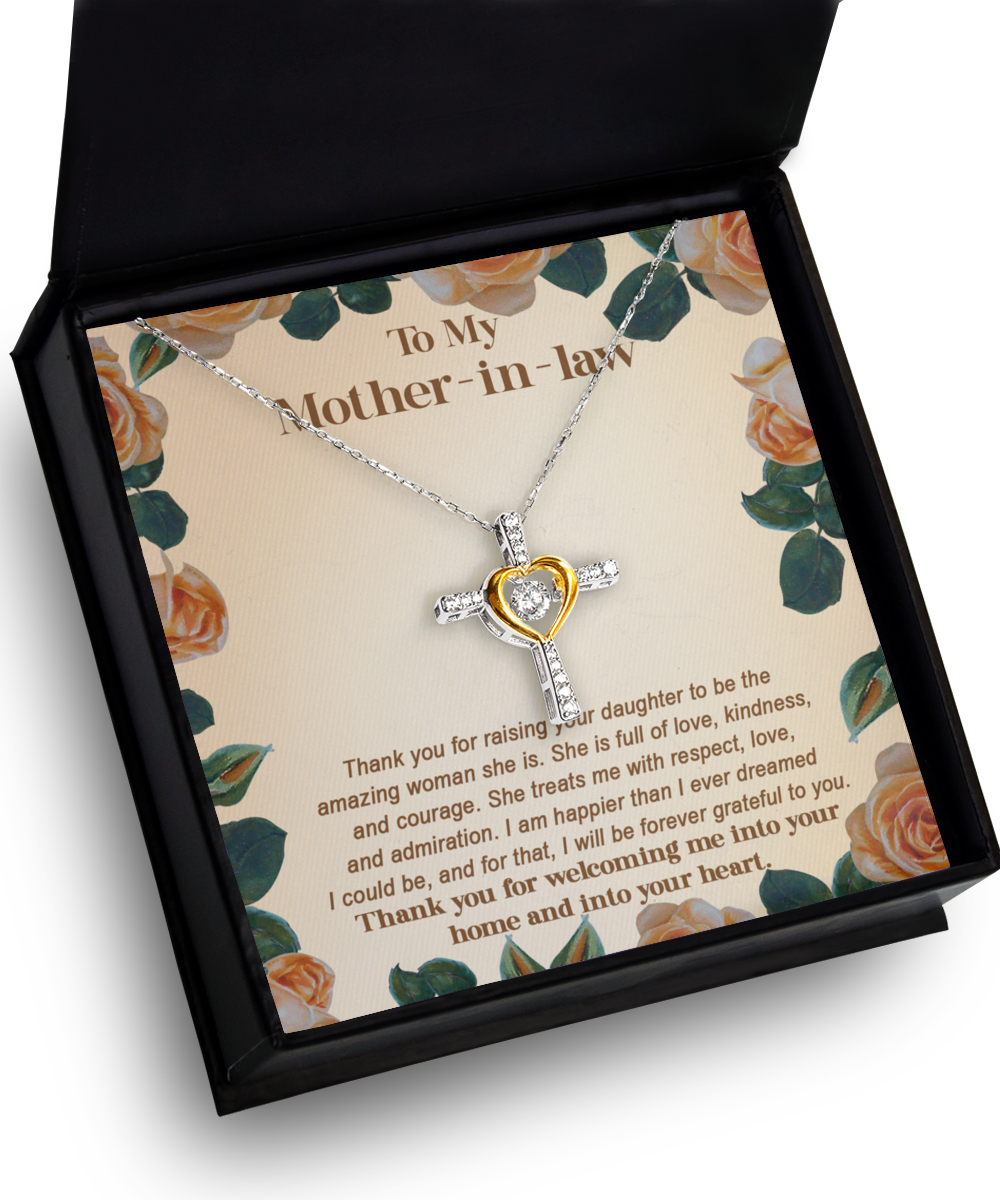 Mother in Law Sparkling 14K Gold Dipped Cross Necklace- I'm Grateful To You