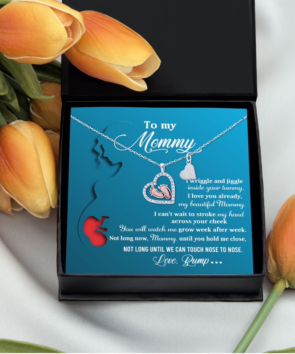 Mom To Be Baby Feet Necklace Gift - Soon Touch Nose To Nose