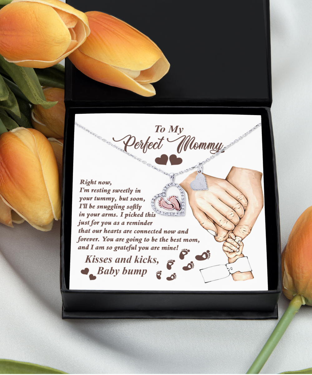 Mom To Be Baby Feet Necklace Gift - Now and Forever