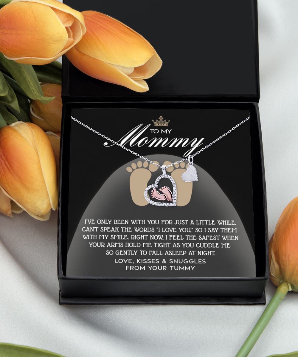 Mom To Be Baby Feet Necklace Gift - I Love You