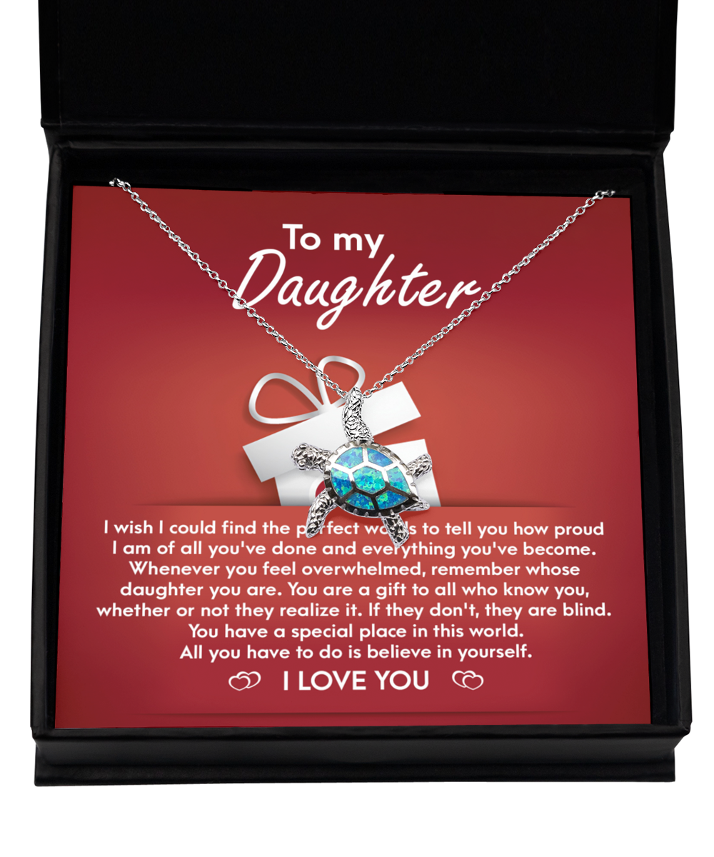 To My Daughter - Opal Turtle Necklace - A Gift