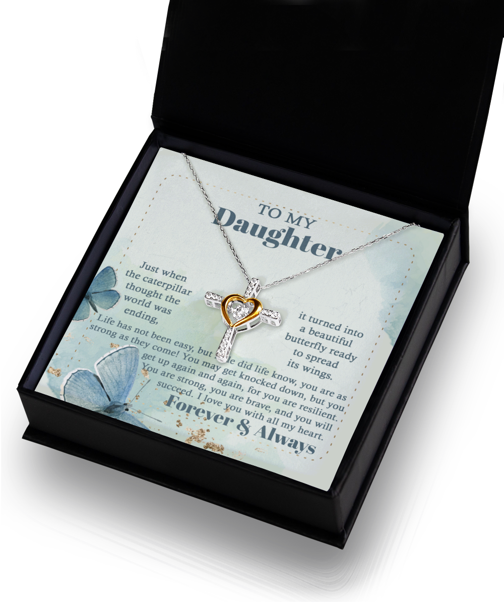 To My Daughter - Cross Necklace - Beautiful Butterfly